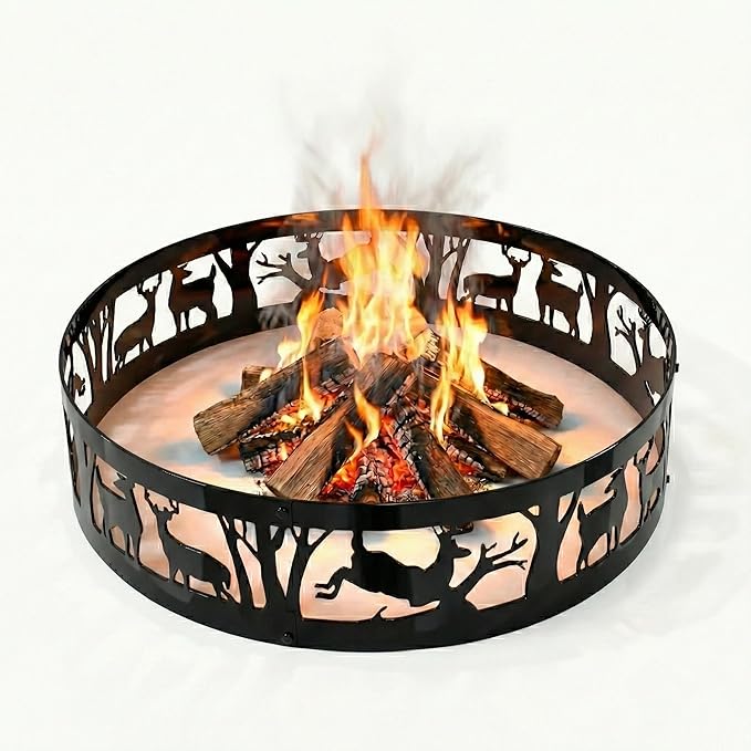 Fire Pit Ring Heavy-Duty: 36 X 9 in Large Metal Smokeless Black Anti-Rust Coating Portable for Outdoor Camping Garden Wood Burning Keep Warm with Air Vent for Men