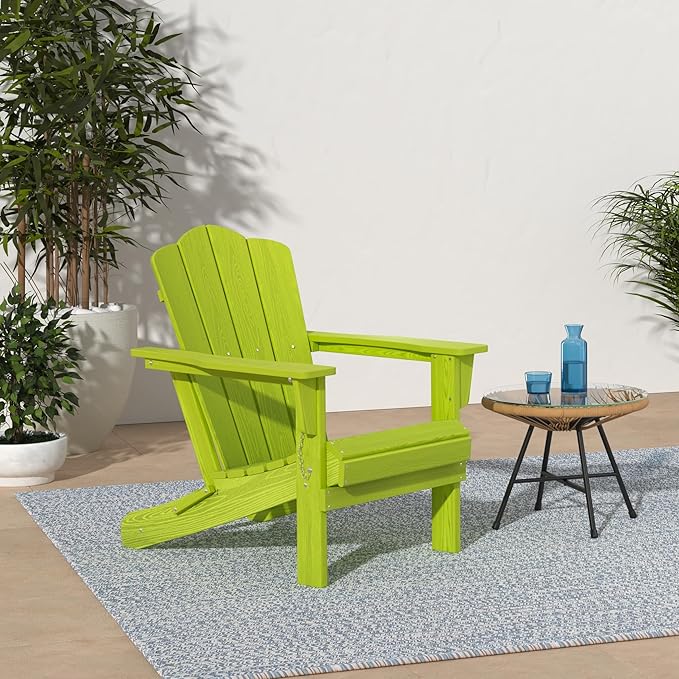 KINGYES Folding Adirondack Chair Set of 2, HDPE All-Weather Folding Adirondack Chair, Apple