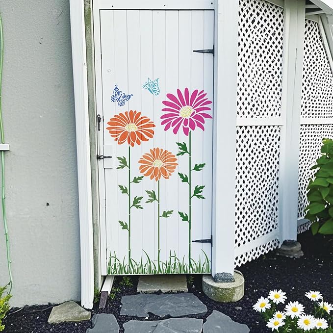 Large Fence Flower Stencils for Painting on Wood Jumbo Sunflower Floral Butterfly Fence Stencils for Outdoors Garden Walls Lace Crafts Reusable Home Canvas Furniture Paper (fence8)