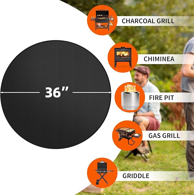 36" Round Fire Pit Mat for Solo Stove Bonfire – Heavy-Duty Fireproof Fiberglass, Double-Sided 1050°F Heat/Spark Shield – Reusable, Oil-Proof & Easy Clean for Lawn/Patio/Camping