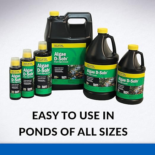 CrystalClear Algae D-Solv Pond Algae Control, Fast-Acting EPA Registered Algaecide, Use in Fountains & Outdoor Ponds Containing Koi & Other Fish, Treats 46,080 Gallons, 1 Gallon