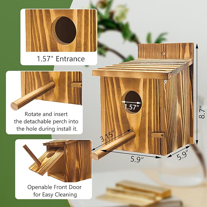 Bird Houses for Outside,Wooden Wren Birdhouse with Detachable Perch,Finch Bluebird Houses Hanging Birdhouse for Outdoors