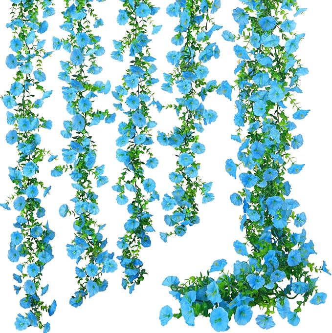 GTIDEA 6Pcs Fake Vines 36Ft Floral Garland Artificial Hanging Morning Glory Flowers Spring Garland Purple for Outdoors Wall Fence Indoor Arch Wedding Décor