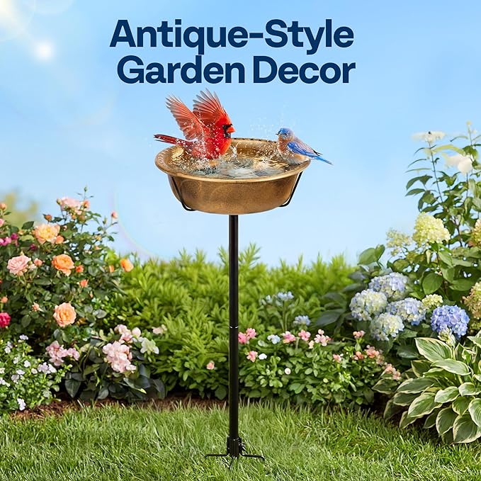 VIVOHOME Bird Bath for Outside, Outdoor 13'' Birdbath Bowl with Metal Ground Stake, Weather-Resistant ABS Bird Bath and Feeder for Garden, 1.45 Gallons, Copper