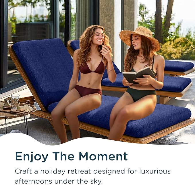 Codi Outdoor Chaise Lounge Chair Cushions 80"x26"x3.5" – Linen Texture, Fade Resistant, Waterproof, Removable Cover, Thick Soft Padding for Patio Furniture & Pool Relaxation, Navy Blue