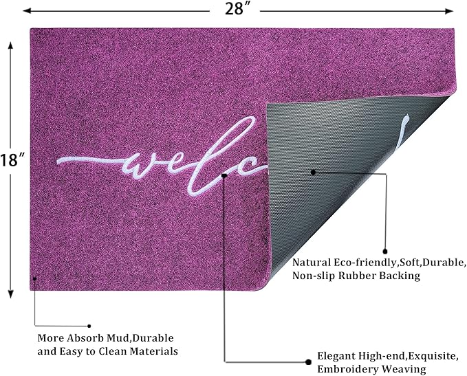 AAZZKANG Purple Outdoor Mat Front Door Entrance Indoor Welcome Doormat Durable,Easy to Clean Anti Slip Rubber Door Mat Decorative
