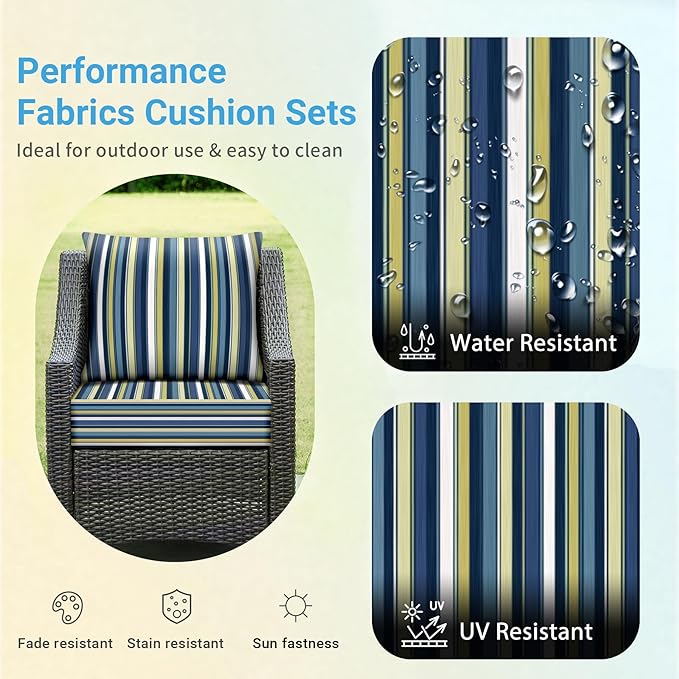 Outdoor Cushions for Patio Furniture,Outdoor Seat Cushion Set 24 x 24 x 5.75 Inch,Waterproof & Fade Resistant Outdoor Chair Cushions,Deep Patio Chair Cushion with Removable Cover,Blue Stripe