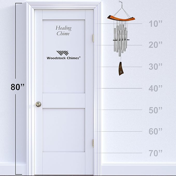Woodstock Chimes Eastern Energy Healing Wind Chime for Outside 34" Medium Silver,Harmonic Light Sound, Outdoor Decor for Patio, Porch, Garden HC