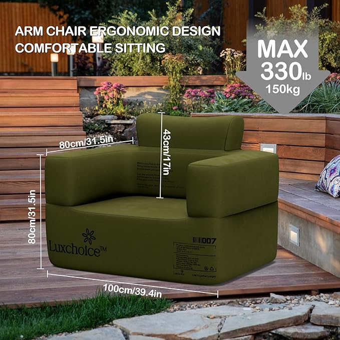 Inflatable Couch Premium Oxford Cloth Inflatable Sofa with Built-in Pump Rechargeable Portable Blow Up Couch for Camping Outdoor Travel Home Guests Backyard Patio | Durable Fabric, Easy Inflation, Waterproof, Puncture Resistant, Luxury Stylish