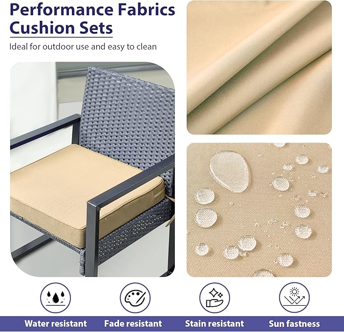 Outdoor Chair Cushions Set of 4 -Waterproof Outdoor Seat Cushions for Patio Furniture, Patio Chair Cushion with Handle and Ties, Square Out Door Chair Pads,19" x 19" x 3", Beige