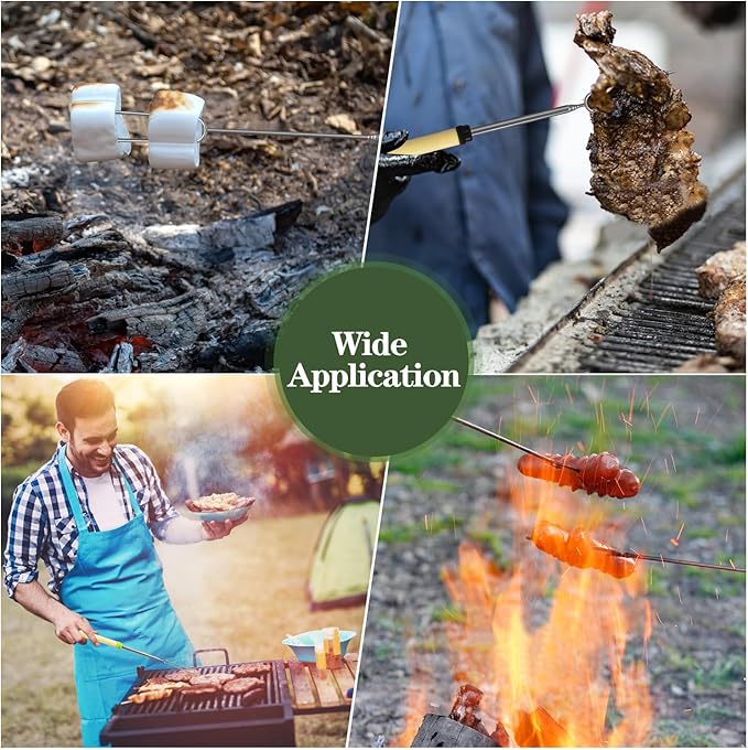 5 Pack Marshmallow Roasting Sticks Set, Extendable 32in Long Metal Barbecue Skewers with Wooden Handle, for Marshmallow, Hot Dogs, Camping, BBQ, Grill