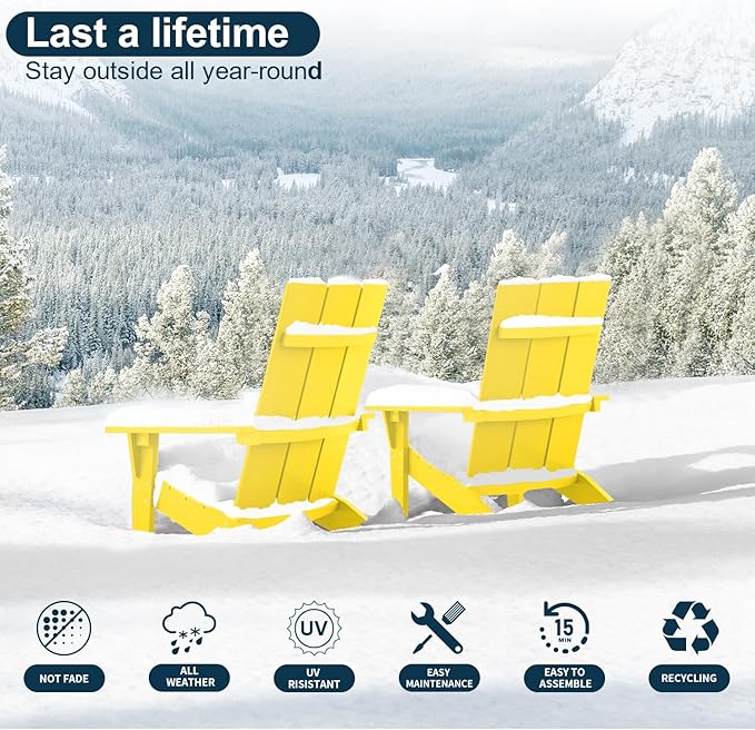 MXIMU Adirondack Chair Set of 4: Modern Adirondack Chairs Fire Pit Chairs Plastic Outdoor Chairs for Lawn Backyard Deck Garden Camping (Yellow)
