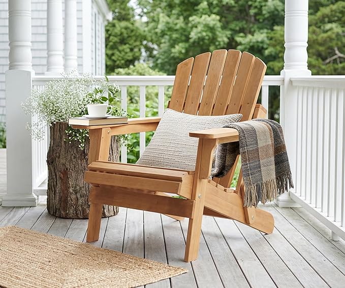 Oversized Wooden Folding Adirondack Chair with Pre-Assembled Backrest and Seat Board, Lounge Chair for Outdoor Patio Garden Lawn Backyard Firepit Deck Pool Beach