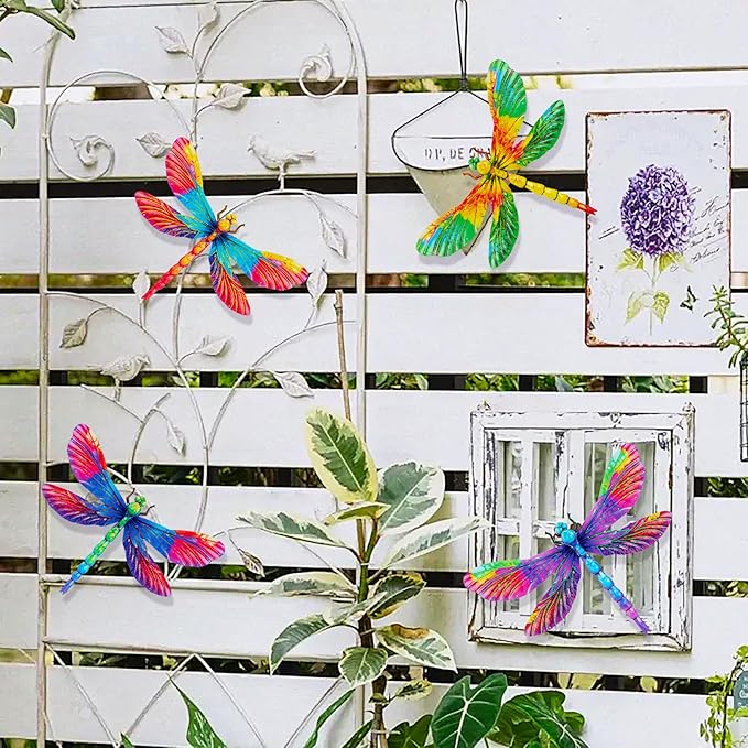 SUNREEK Metal Dragonfly Wall Decor, 9 Inches Dragonfly Outdoor Wall Art for Fence Garden Yard Patio Decorations