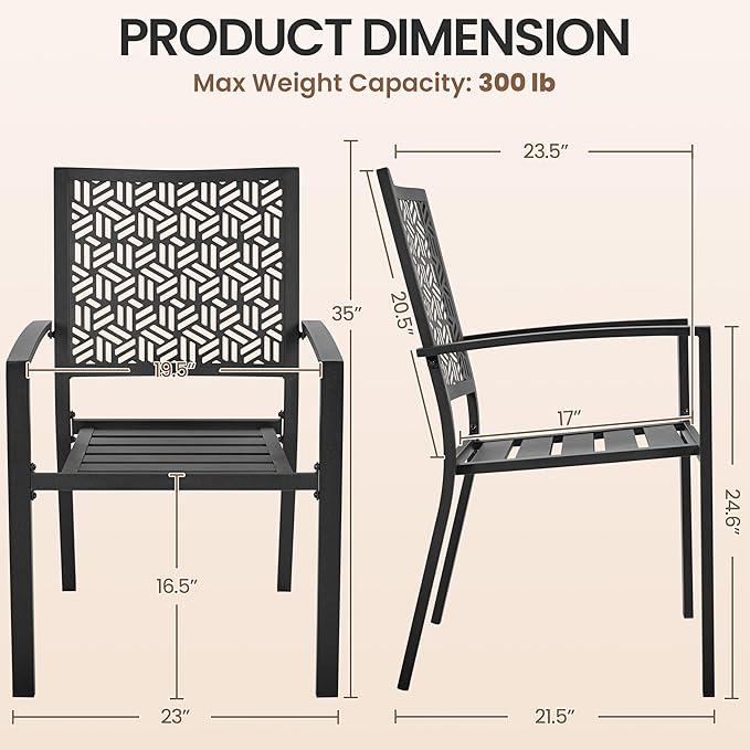 Yaheetech Outdoor Patio Dining Chairs Set of 2 with Armrests and Metal Frame, Stackable Heavy-Duty Metal Black Outdoor Chairs for Garden, Lawn and Yard