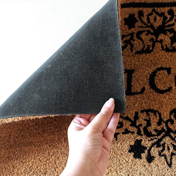 LuxUrux Welcome Mats Outdoor Coco Coir Doormat, with Heavy-Duty PVC Backing - Natural - Perfect Color/Sizing for Outdoor/Indoor uses. (17 x 30, Tuscan - Welcome)