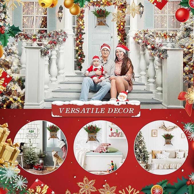 Christmas Door Hanger Basket Wreath, Artificial Hanging Basket Wreath for Front Door Norfolk Pine Wreathes with Red Berries & Pine Cones for Christmas Farmhouse Indoor Outdoor Decoration