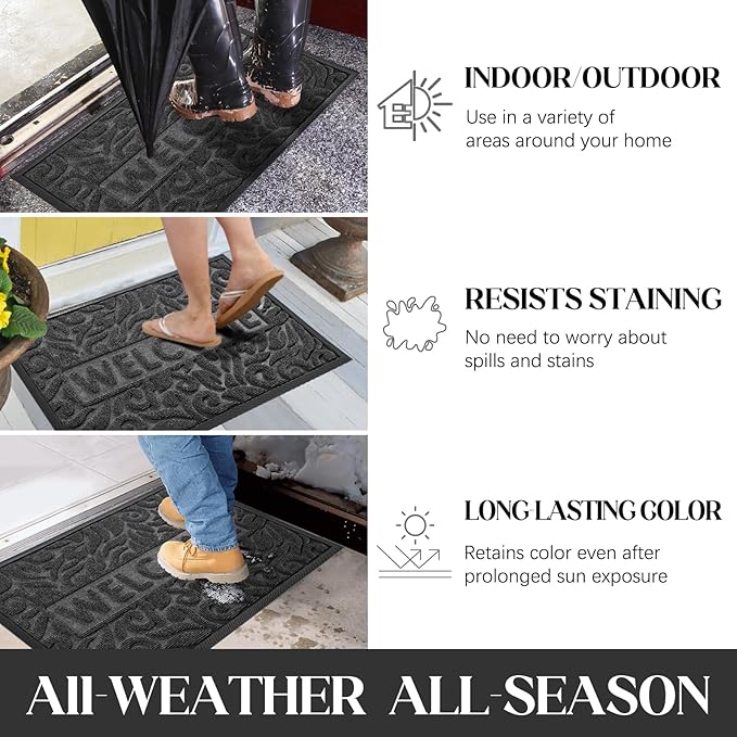 Yimobra Large Welcome Mat 47x32, Waterproof Non-Slip Outdoor Mats for Front Door Outside Entrance, Low-Profile Entryway Mat Indoor for Garage Patio, Grey