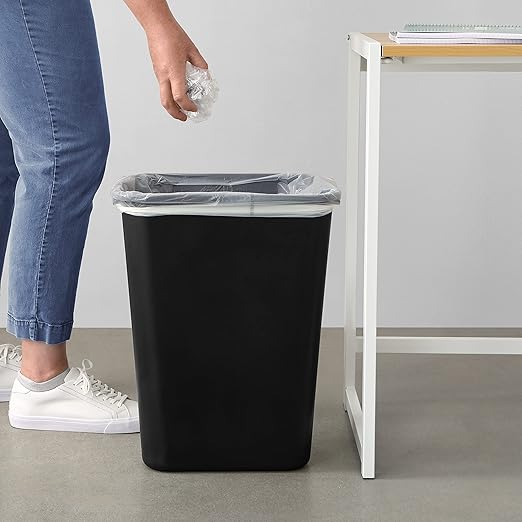 Amazon Basics Rectangular Commercial Office Wastebasket, Easy to Clean, Space-Saving, 10 Gallon, Black