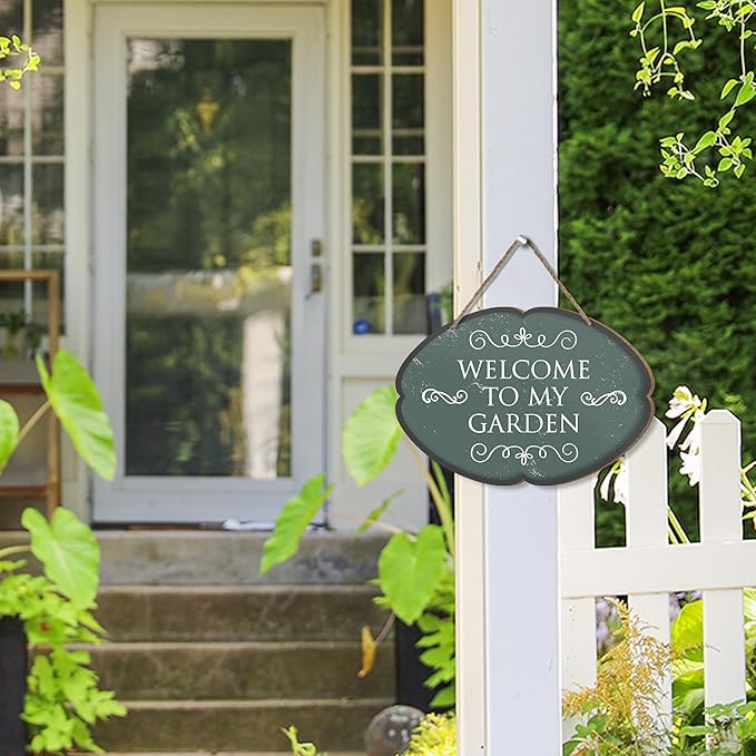 Rustic Garden Hanging Sign, Welcome To My Garden Wooden Decor, Yard Welcome Sign Gardening Gifts and Decorations for Gardeners Plant Lovers 7 x 10 Inch-A01