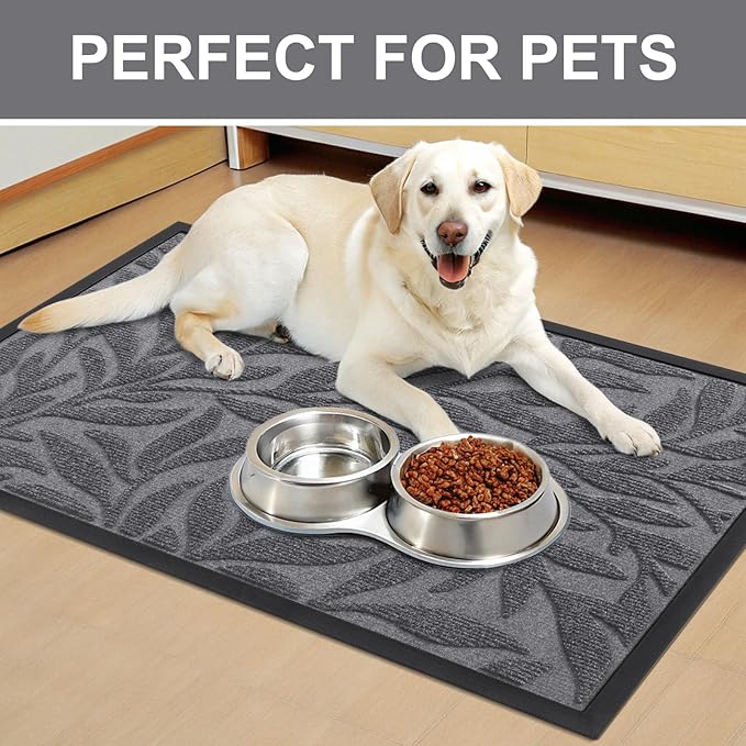 Smiry Front Door Mat Indoor Outdoor Entrance, Heavy Duty Natural Rubber, Trap Dirt and Moisture, Non-Slip Doormats, Low Profile, Easy Clean Patio Porch Entryway Mat, 29.5x17, Silver Grey