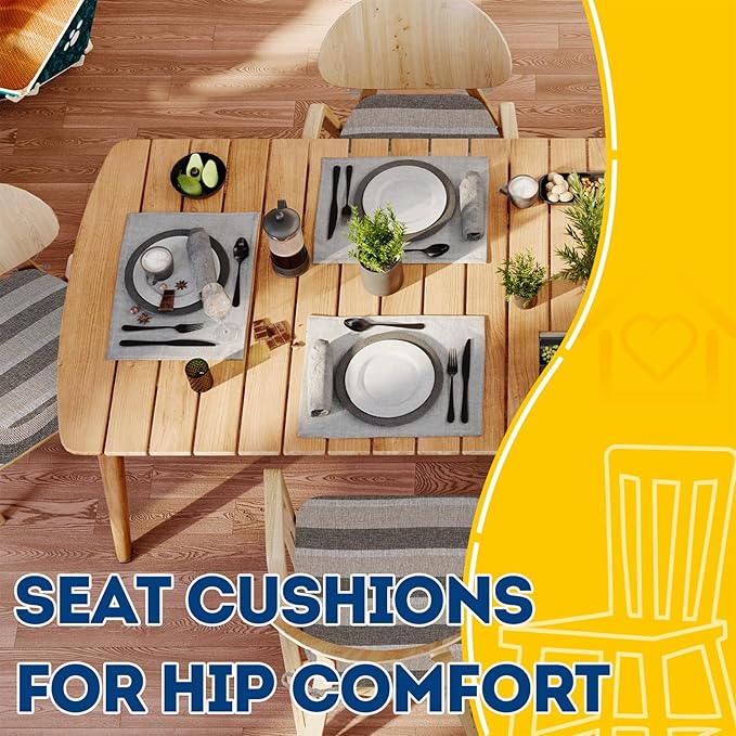 AAAAAcessories D-Shaped Chair Cushions, 2" Thick Dining Chair Pads with Ties and Removable, Machine-Washable Cover, 17" x 16", Set of 8, Boldstripes Chocolate/Beige
