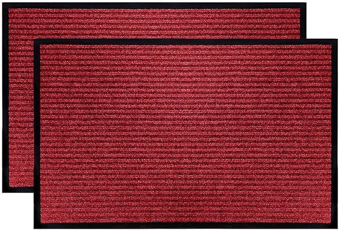LuxUrux 2-Pack Heavy-Duty Rubber Door Mats - Indoor/Outdoor Use, Easy to Clean, Waterproof, Low-Profile Entry Rugs - Ideal for Entry, Patio, Garage - Striped Red Design (23'' x 35'')
