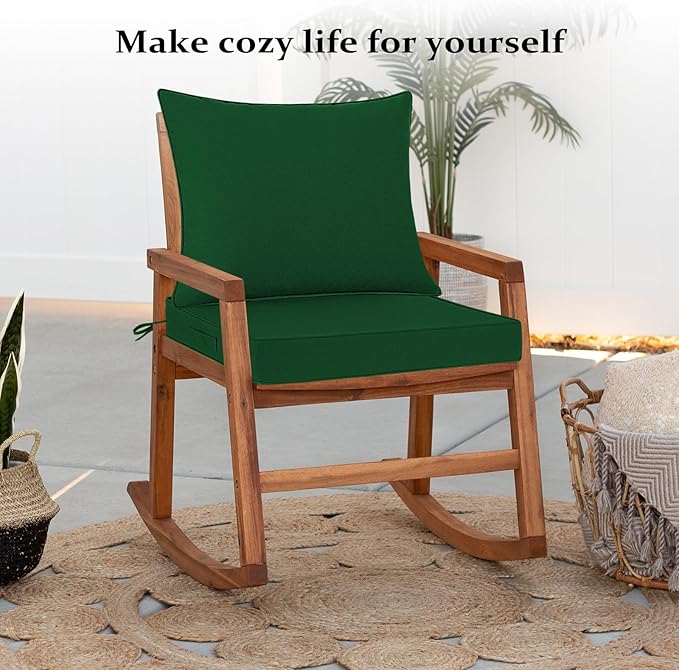 Cozyide Outdoor Chair Cushions 24x24, Washable Patio Furniture Cushions with Removable Cover, Waterproof Outdoor Deep Seat Cushion Set with Non-Slip Ties and Handle, Dark Green