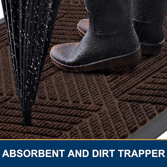 Smiry Front Door Mat Outside Entrance, Heavy Duty Sturdy Natural Rubber Doormat, Trap Dirt and Moisture, Easy Clean Low Profile Welcome Floor Mats for Indoor Outdoor Entry, 47x23 Inch, Dark Brown