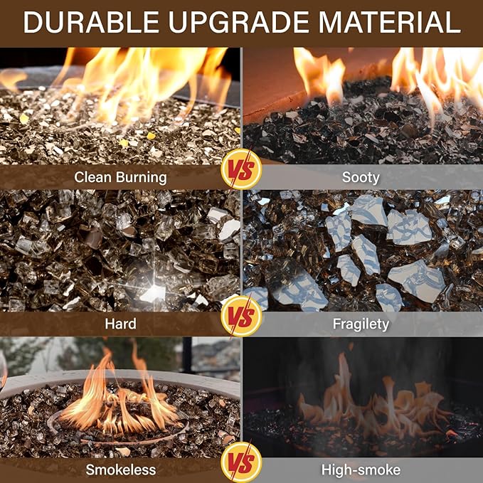 NUPICK 5 Pound Fire Glass, 1/4 Inch Reflective Fire Pit Glass, Tempered Firepit Glass Rock for Propane or Natural Gas, Glass Rocks for Fire Pit Table, Fireplace Glass for Landscaping, Bronze