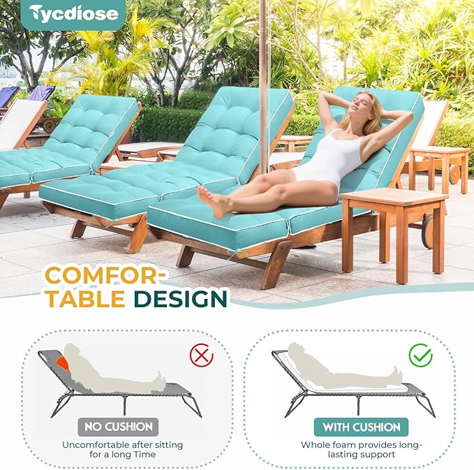 Outdoor Chaise Lounge Chair Cushion, Waterproof Non-Slip Patio Chaise Lounge Cushions for Outdoor Furniture, Thickened Patio Pool Lounger Chair Cushion, 76.4 x 22.8 x 4.7 Inches, Teal