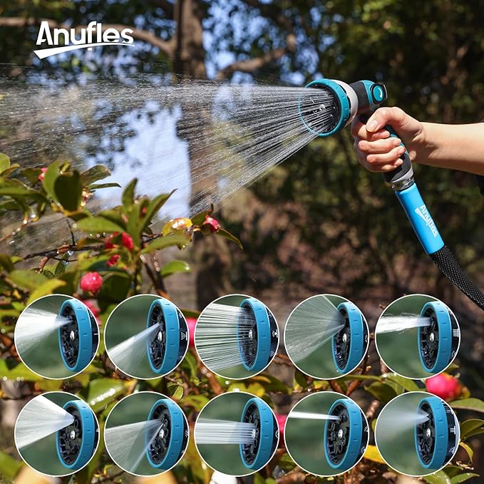Aunfles 50FT Garden Hose - Flexible Water Hose with 10 Spray Nozzle, Lightweight Design, Easy Storage, Leak-Proof, Compact, Portable, Car Wash for Yard (Black)