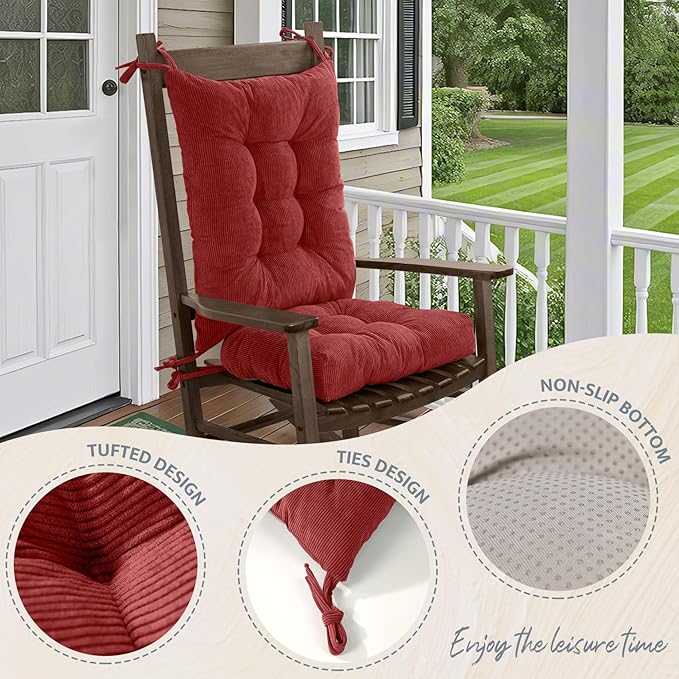 mudilun Rocking Chair Cushion Set - Non-Slip Tufted Rocking Chair Cushions with Ties Soft Indoor/Outdoor Wooden Rocking Chair Seat Pad for Porch Garden Cafe & Nursing
