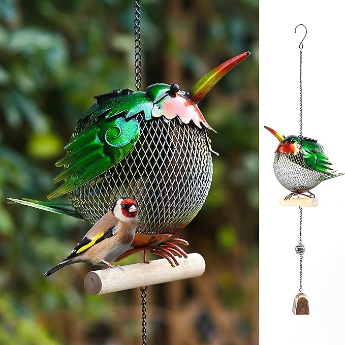 Metal Solar Bird Feeder,Squirrel-Proof Bird Feeders for Outside,Cute Animal Shaped (Hummingbird Shaped)