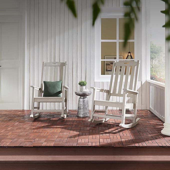 Psilvam Oversized Outdoor Rocking Chair, with 21" Wide Seat and 32" Tall Backrest, Pre-Assembled with Most Components for Effortless Installation (Gray)