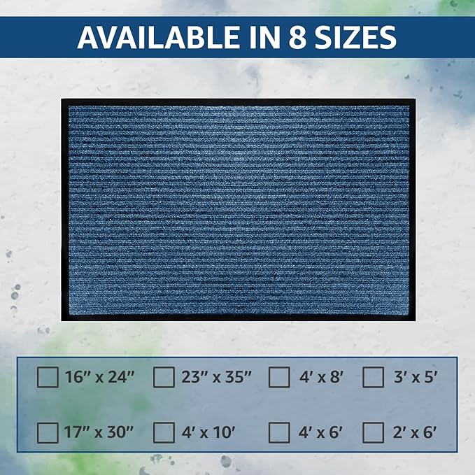 LuxUrux Durable Rubber Door Mat - Heavy Duty, Indoor/Outdoor, Easy to Clean, Waterproof, Low-Profile Mat for Entry, Patio, Garage - High Traffic (17'' x 30'', Striped Blue Design)
