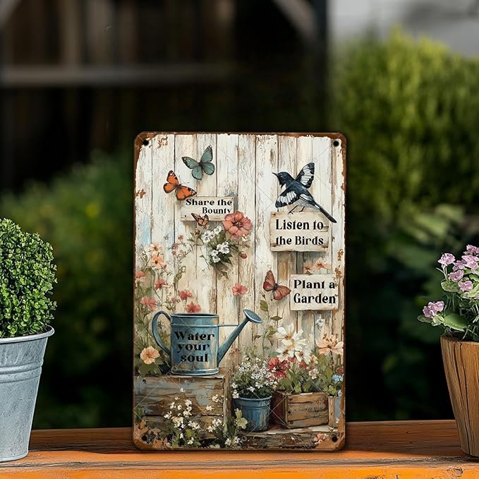 Funny Garden Tin Sign Plant A Garden Metal Signs Wall Decor for Yard Fence Outdoor 12x8 Inch
