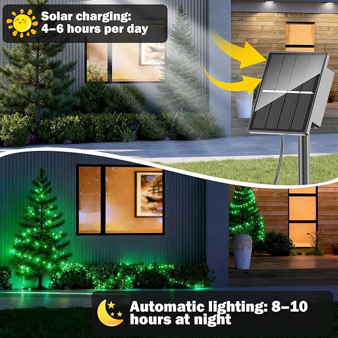 SOLARBABY 4 Pack Solar Christmas Lights Outdoor,Total 146Ft 400 LED Solar String Lights Outdoor with 8 Modes,Waterproof Green Fairy Light for Outside Garden Patio Yard Xmas Tree Christmas Decoration