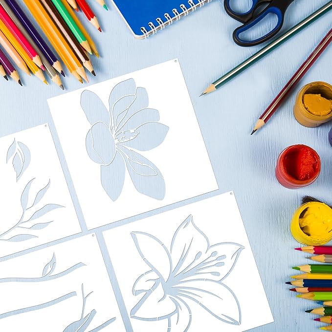 Keluna Large Flower Stencils for Painting - Lotus Iris Lily Giant Flower Stencils Template Garden Wood Fence Fabric Craft
