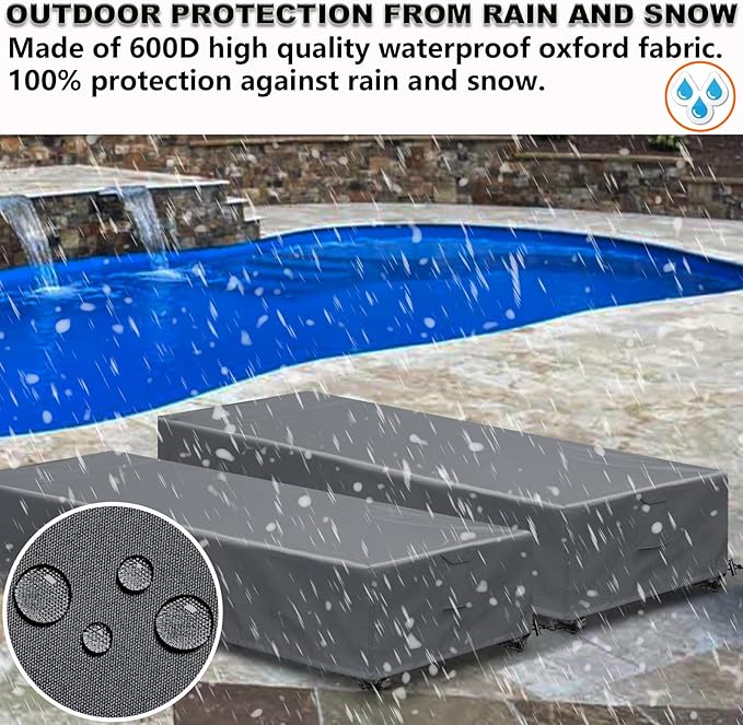 Waterproof Patio Lounge Chair Cover 1 Pack Outdoor Chaise Lounge Covers 600D Weather Resistant Material, UV Protection, Windproof Design Outside Furniture Covers 80" x 28" x 14" H,Grey