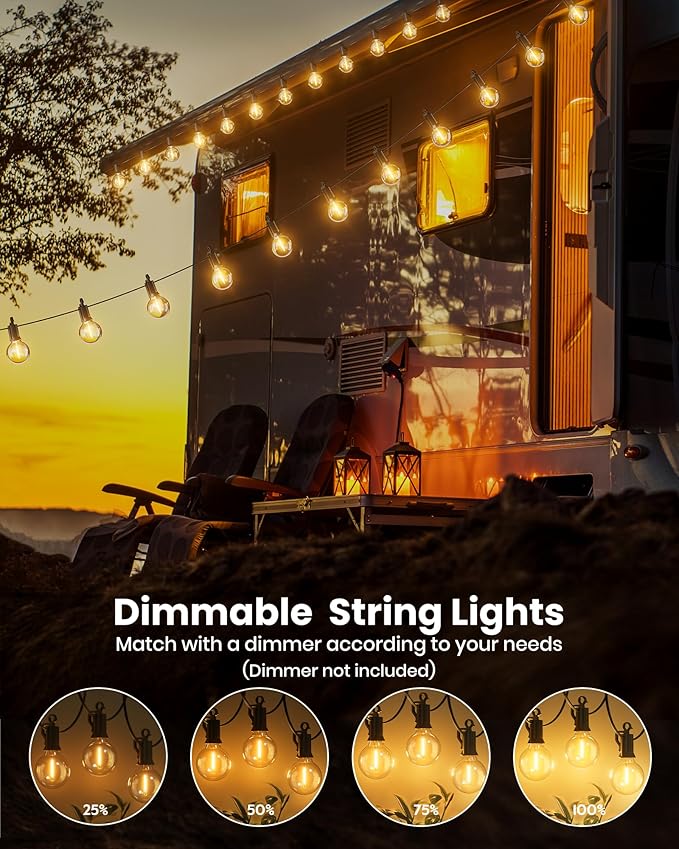Brightown 209FT LED Outdoor String Lights - Patio Lights with 100 Shatterproof Clear Dimmable Edison Bulbs, Waterproof Connectable Hanging Lights for Outside Backyard Porch Party Christmas Decoration