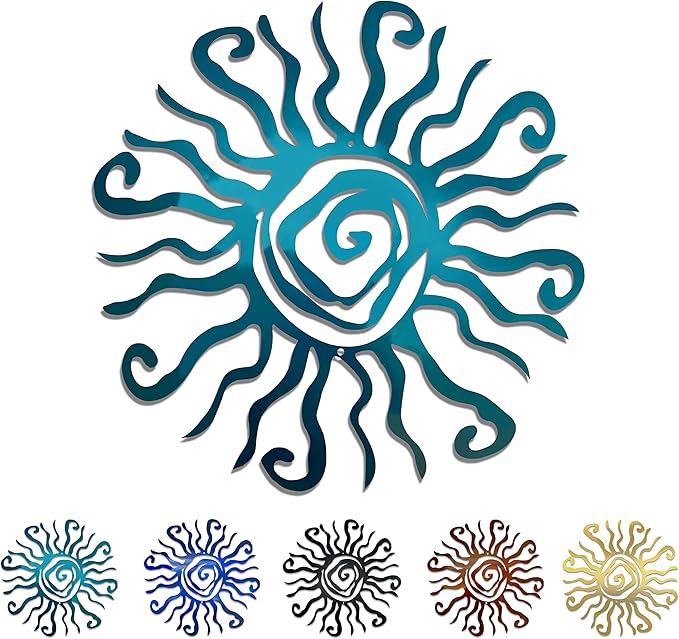 Riverside Designs Wacky Sun Metal Wall Art Indoor/Outdoor Decor - 24" Teal Rust Proof Wall Sculpture - Made in USA - Ideal for Bedroom, Garden, Home, Patio and Farmhouse