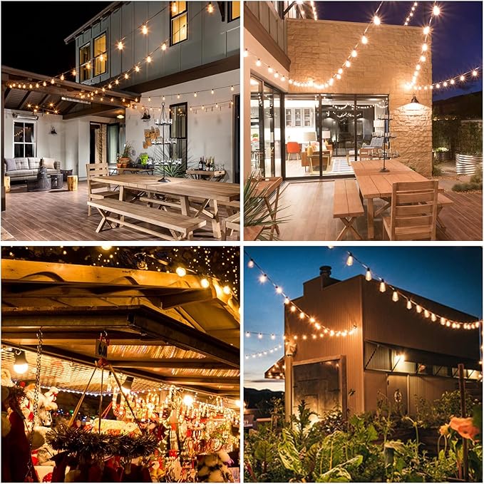Outdoor String Lights with ST38 Clear Globe Bulbs, Black Cord, Waterproof LED Edison Filament Decorative Lighting for Patio, Garden, Backyard (ST38 Bulbs, 50FT)