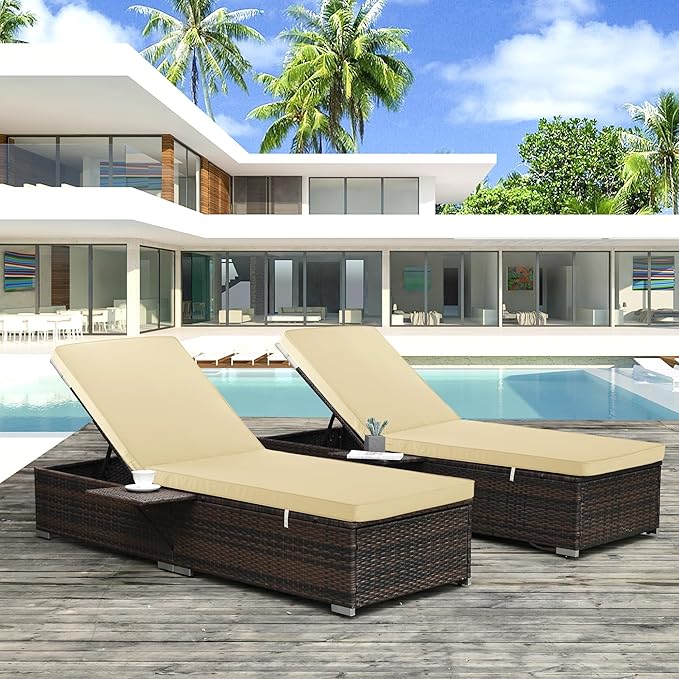Chaise Lounge Cushion Outdoor, Waterproof and Stain-Resistant Lounge Deck Reclining Chair Cushions for Patio Furniture Lawn Pool Resort Hotel, 80x26x3 Inch, Set of 4, Beige