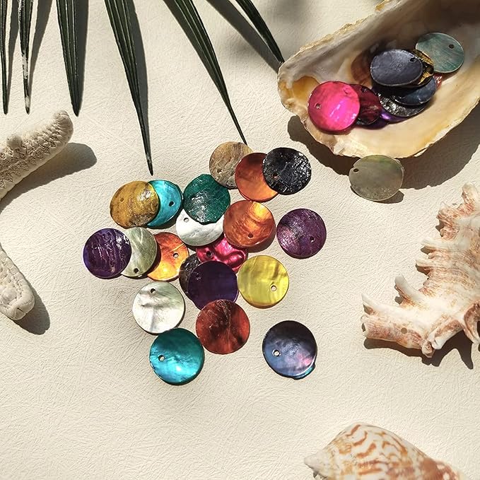 Firstmeet Shell Beads 240pcs Natural 12mm Flat Round Mussel Shell Coin Drop Charm Beads with Iridescent Back for Handcraft Jewelry Making(DIY-1023-Mix-12)