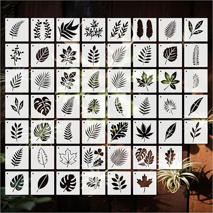 Stencils Plants 4in 53pcs Paint Template Reusable Plastic Templates DIY Crafts Stencil Painting Decoration for Fabrics Window Wall Home Wood(4inch 53 Pack)