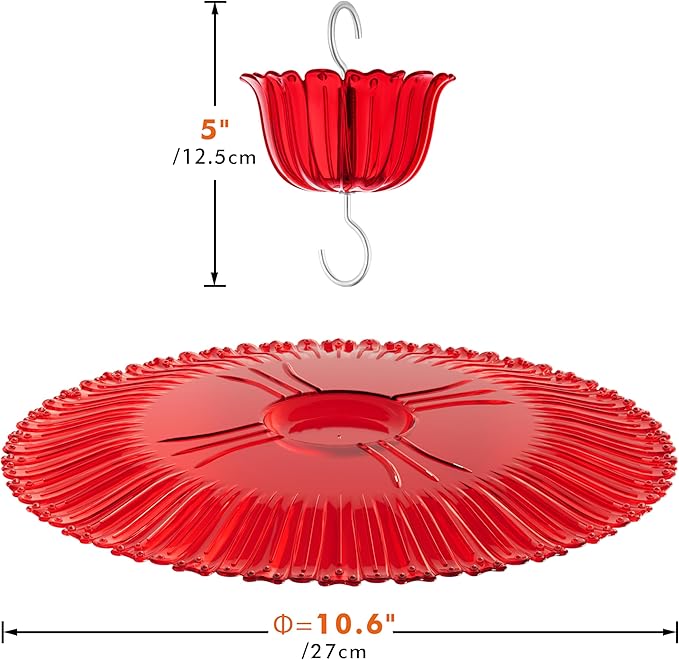 iBorn Hummingbird Feeders Sun Baffle,Ant Proof Moat Shade Cover Combo,for Hanging Bird Feeder for Outdoors Rain Guard,Red, 10.6inch