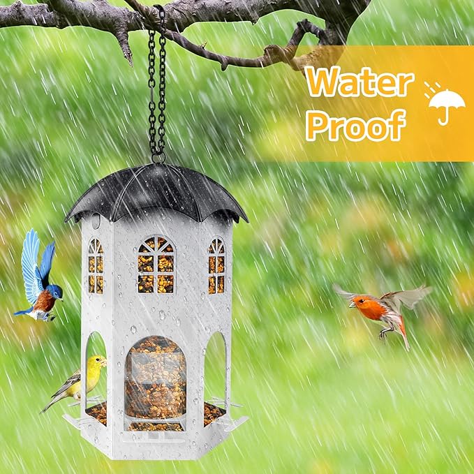 Metal Bird Feeder for Outdoor Hanging, Wild Bird Feeders with Circular Perch, Squirrel Proof Bird Feeder,Easy to Clean & Refill,Outdoor Birds Feeder for Small Birds