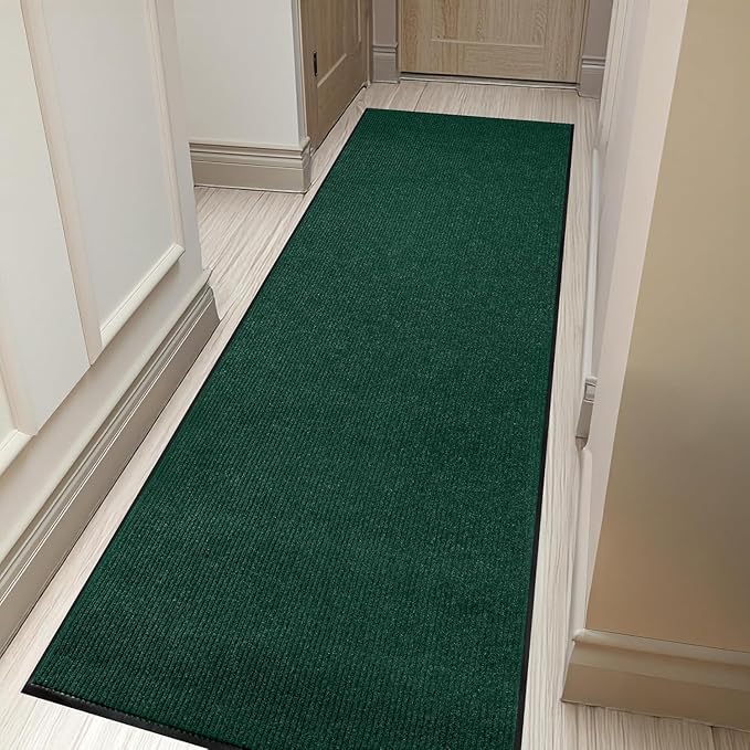 LuxUrux 2x6 ft Heavy-Duty Rubber Door Mat - Stylish, Durable, Waterproof, Low-Profile for High Traffic Areas, Stripped Green