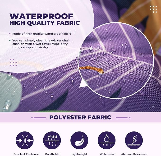 Wicker Chair Cushions, Waterproof Outdoor Loveseat Cushions for Patio Furniture, Tufted Wicker Furniture Cushions, 1 Loveseat and 2 U-Shaped Cushions (Purple Flower)